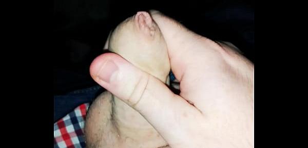  Playing with my uncut cock